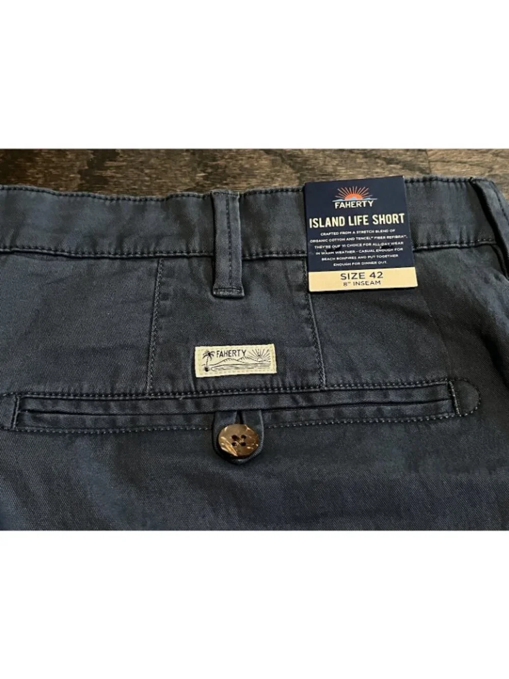 NWT Faherty Men’s Island Life 8” Shorts Navy Blue Organic Cotton Size 42 $118